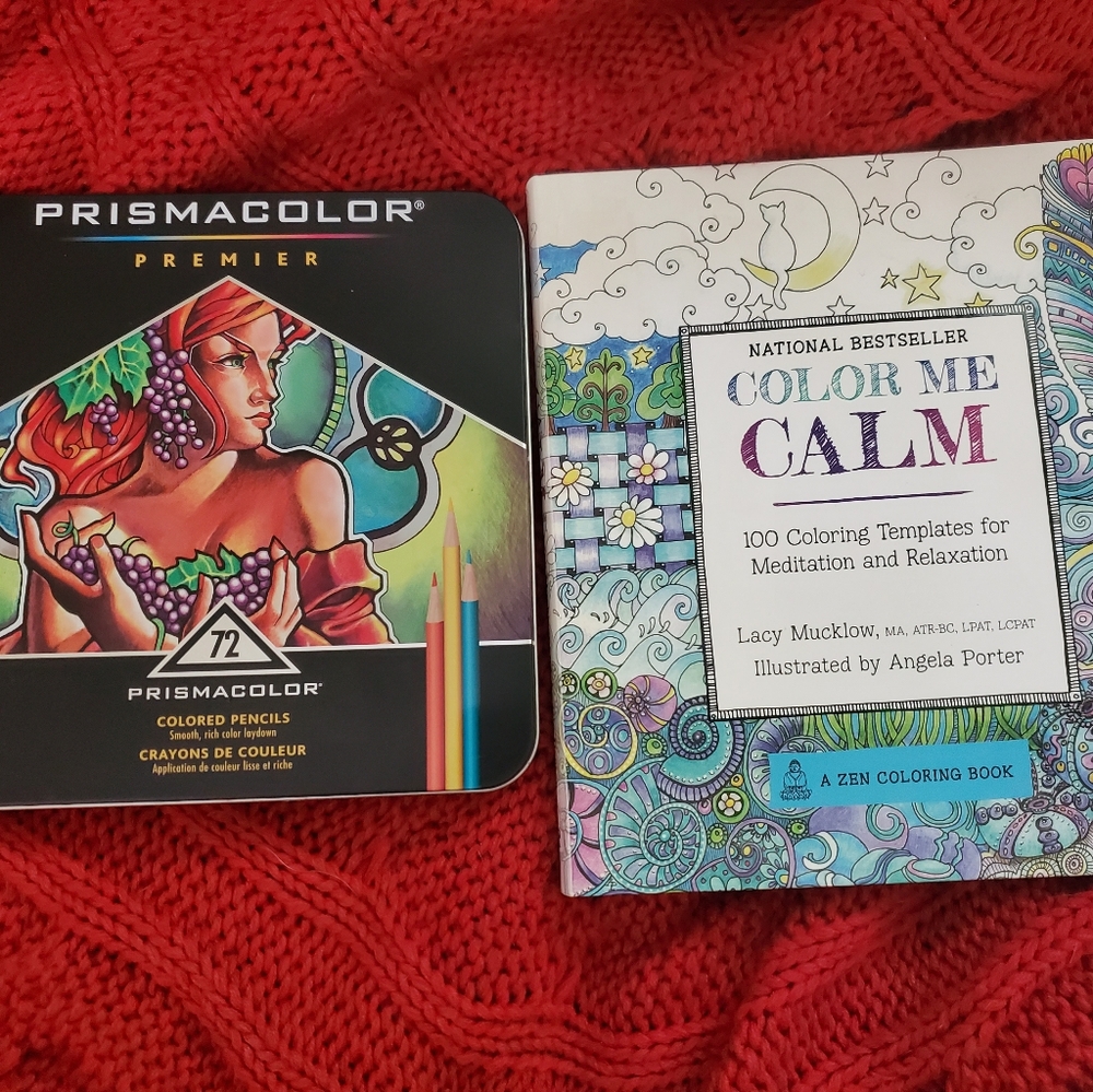Prismacolor 72 colored pencils and Color me Calm - a Zen Coloring book